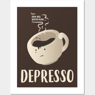 Funny Coffee Puns Depresso Posters and Art